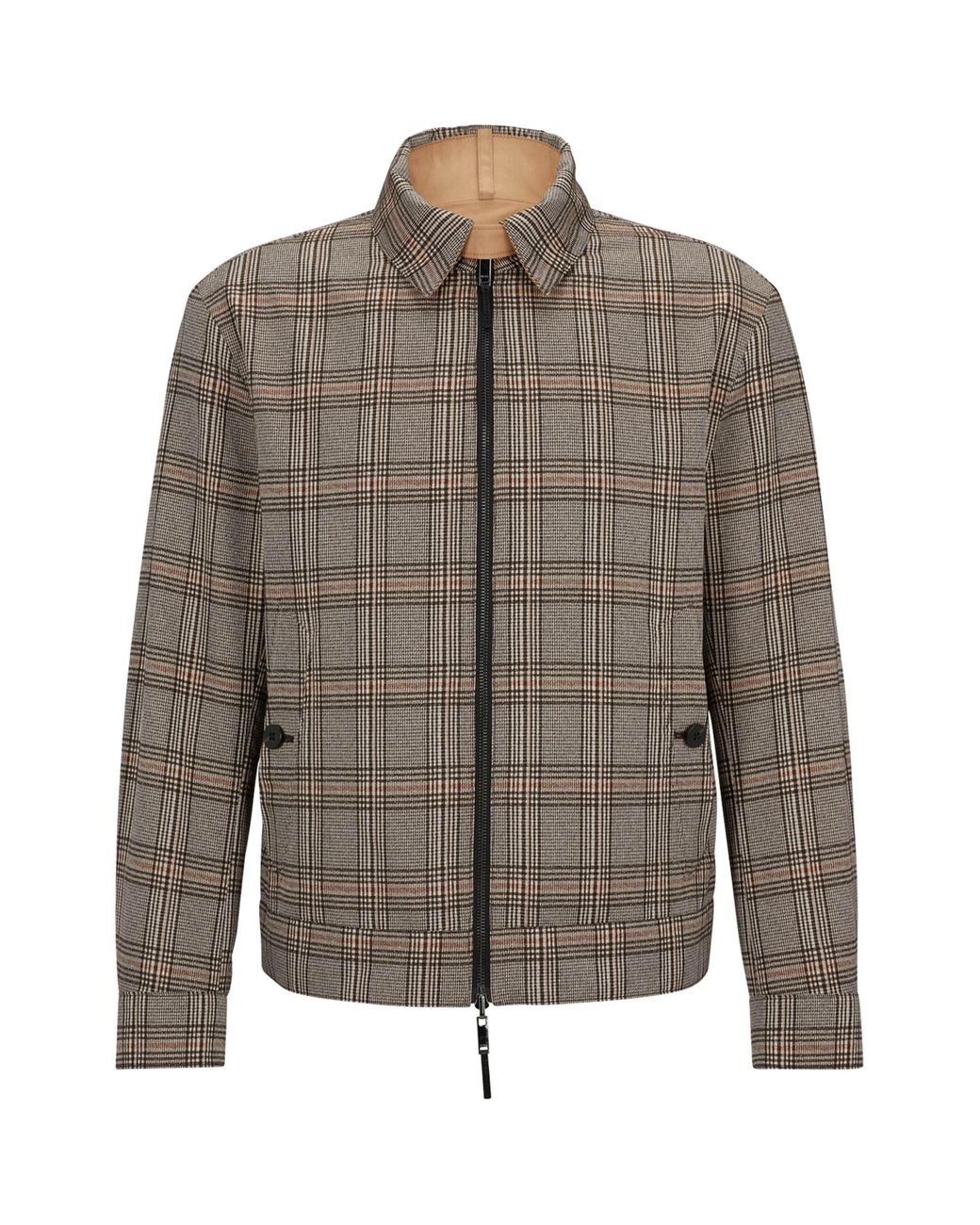 Boss Brown Reversible Water-Repellent Check Jacket for men