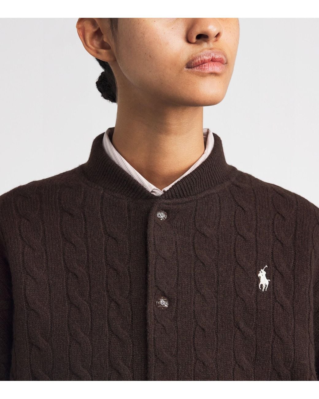 Polo Ralph Lauren Brown Wool-Cashmere Cable-Knit Bomber Jacket