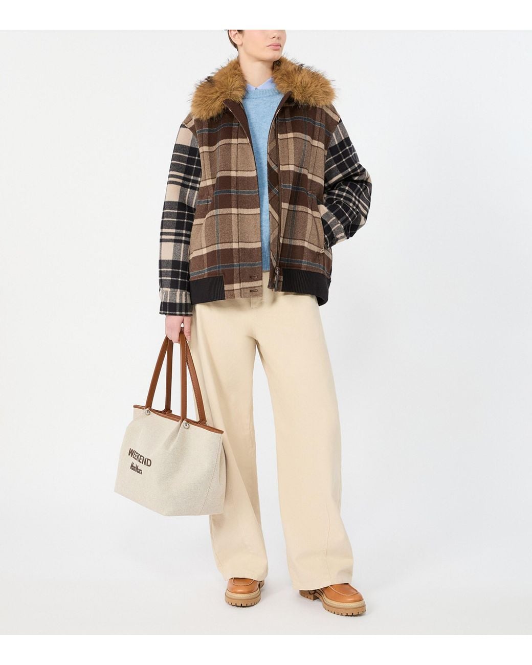 Weekend by Maxmara Brown Virgin Wool Check Jacket