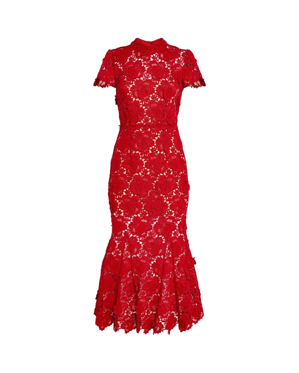 Self-Portrait Lace Midi Dress in Red | Lyst