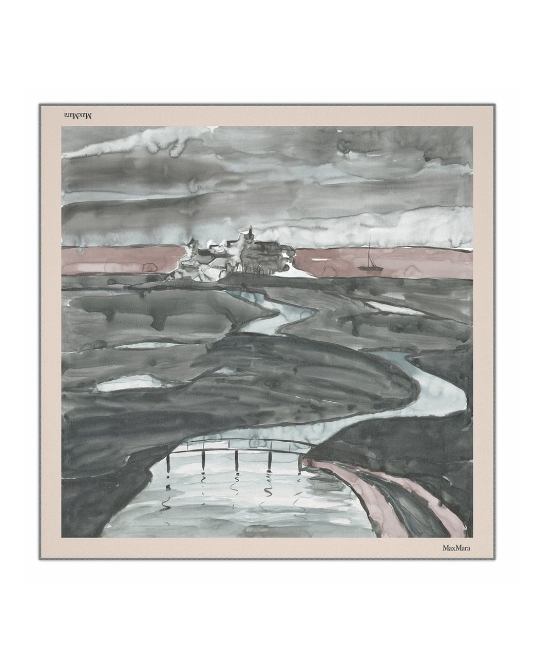 Max Mara Gray Silk Printed Square Scarf