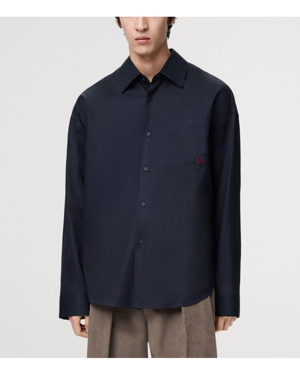 Loewe Blue Cotton-Blend Long-Sleeve Anagram Shirt for men
