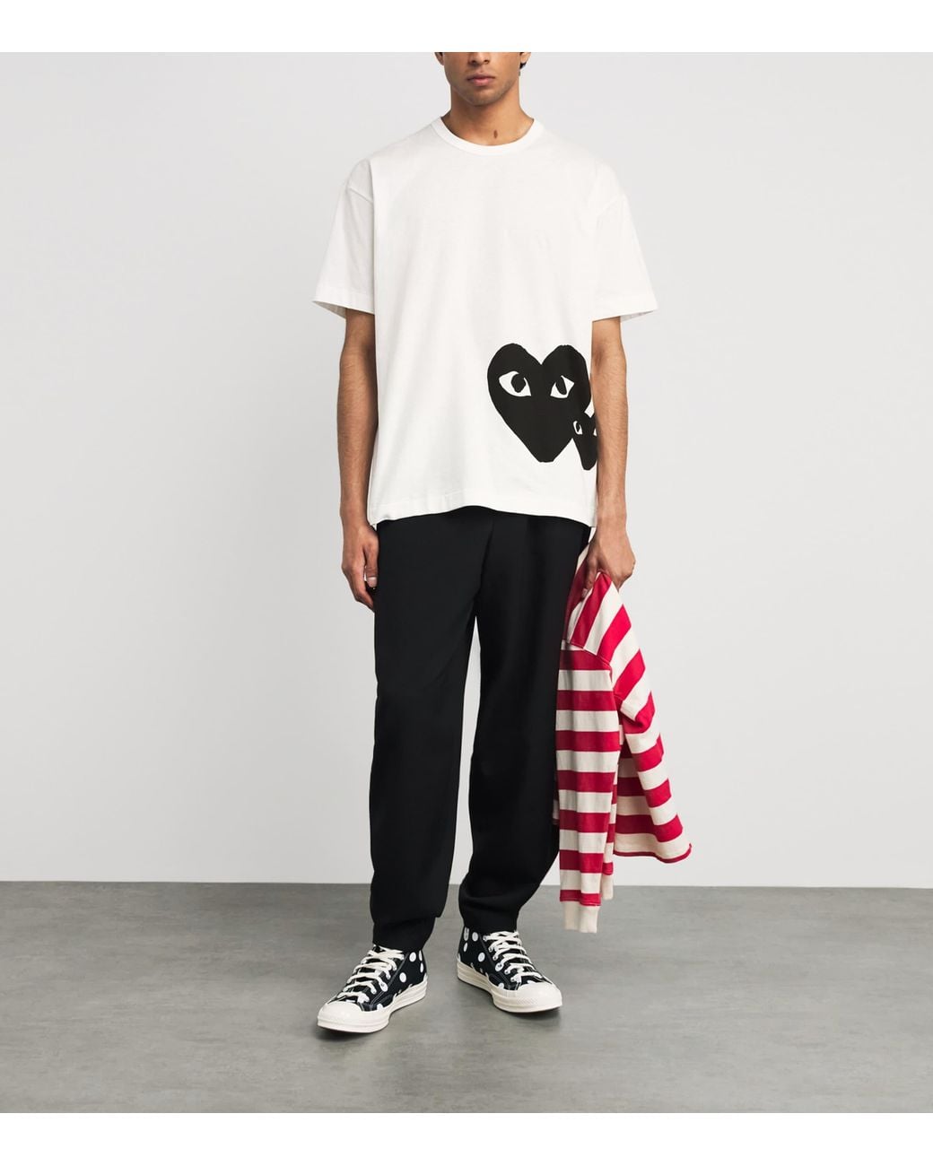 COMME DES GARÇONS PLAY White Cotton Oversized Mirrored Bottom Heart T-Shirt for men