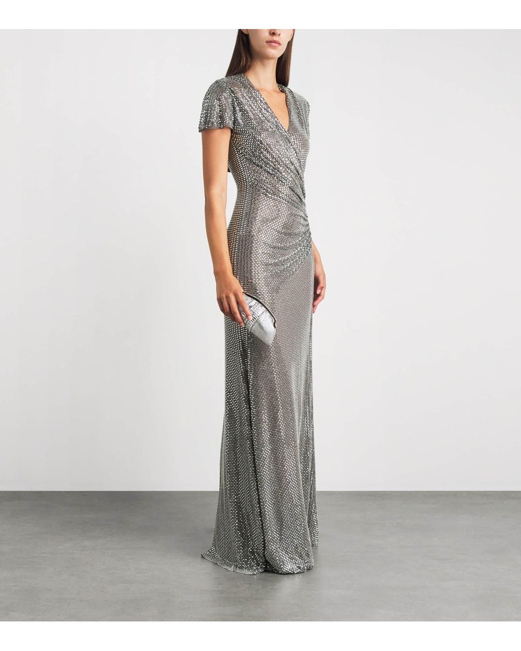 Self-Portrait Gray Rhinestone Wrap Maxi Dress