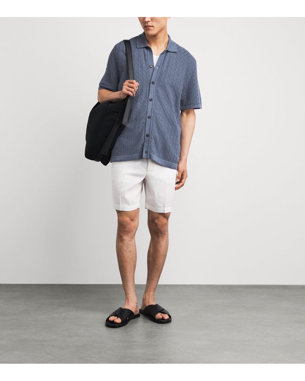 Boss Blue Pointelle-Knit Cardigan for men