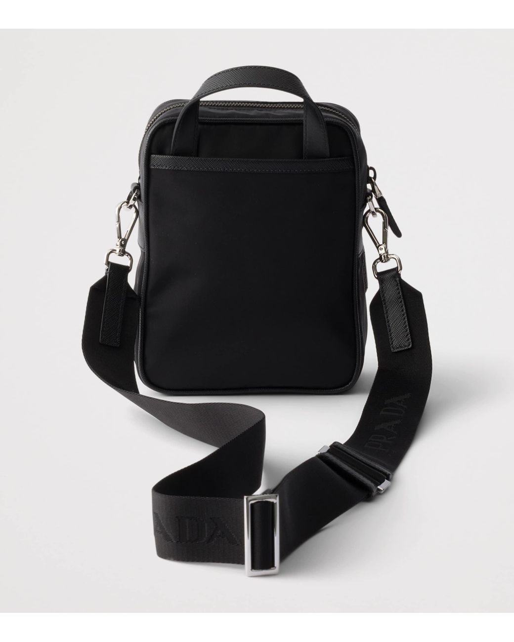 Prada Black Re-Nylon And Saffiano Leather Messenger Bag for men
