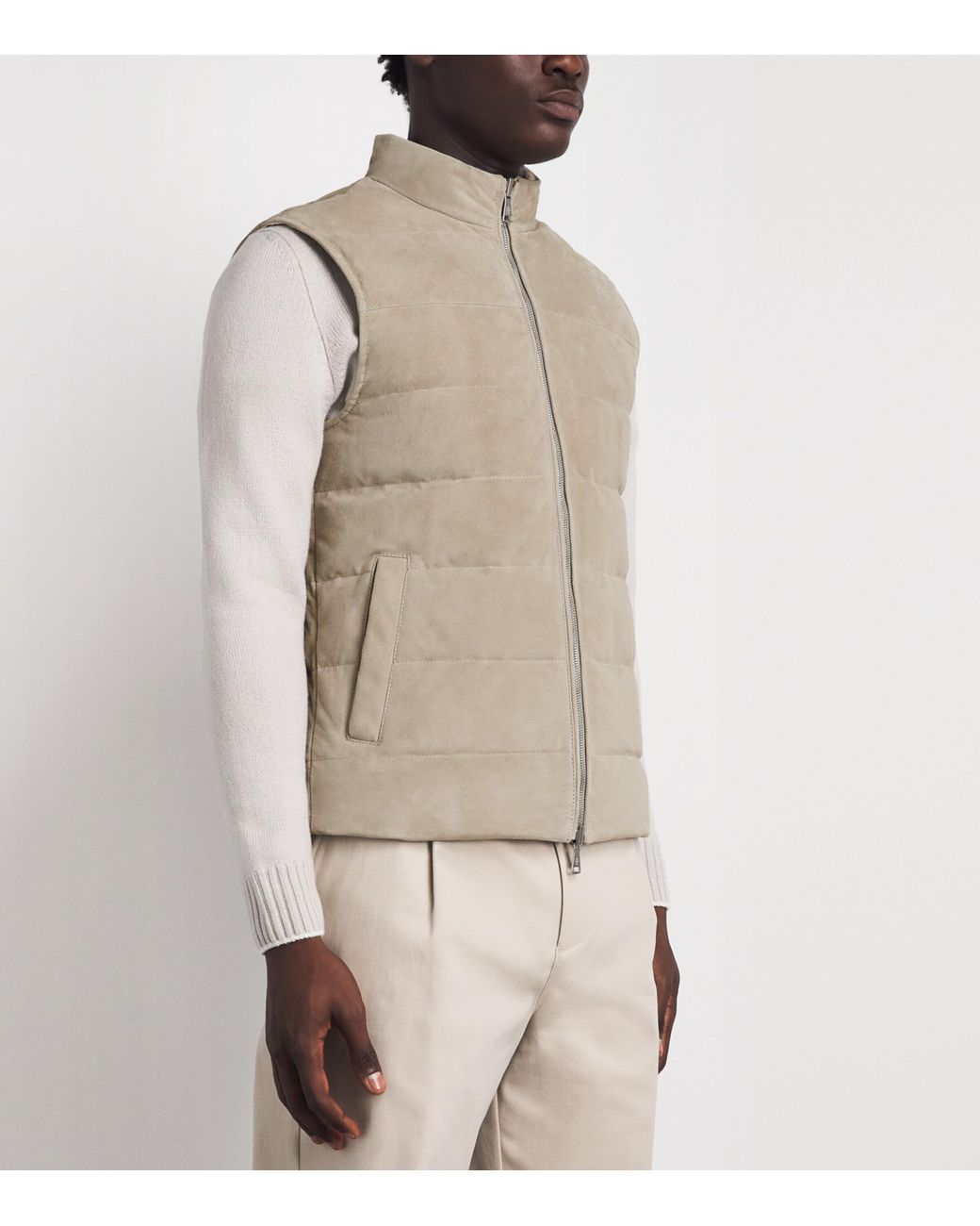 Eleventy Brown Down Suede Reversible Gilet for men