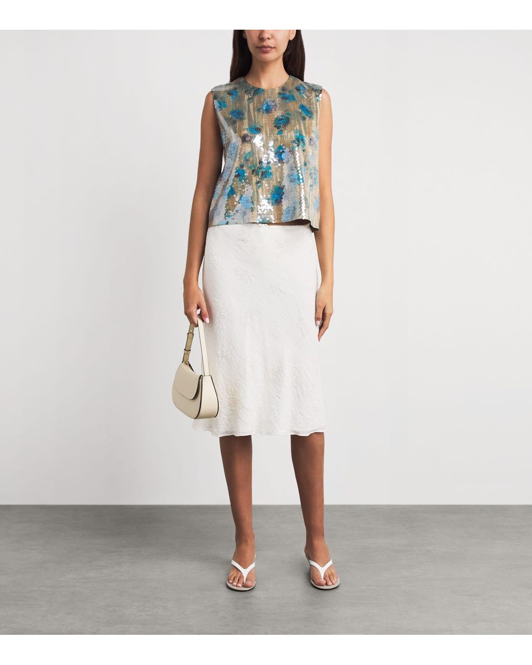 Staud White Embellished Lucia Midi Skirt