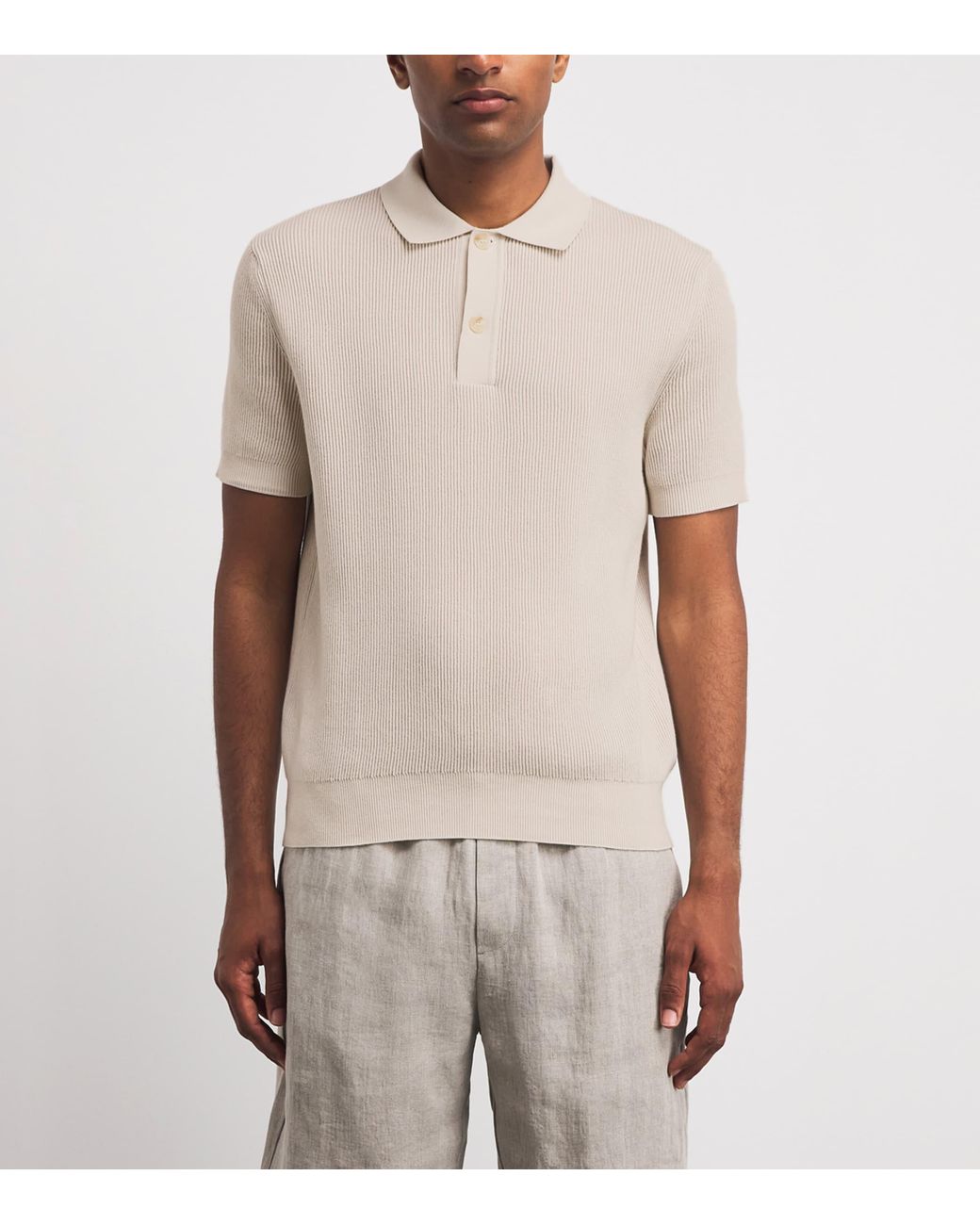Sunspel White Cotton Rib-Knit Polo Shirt for men