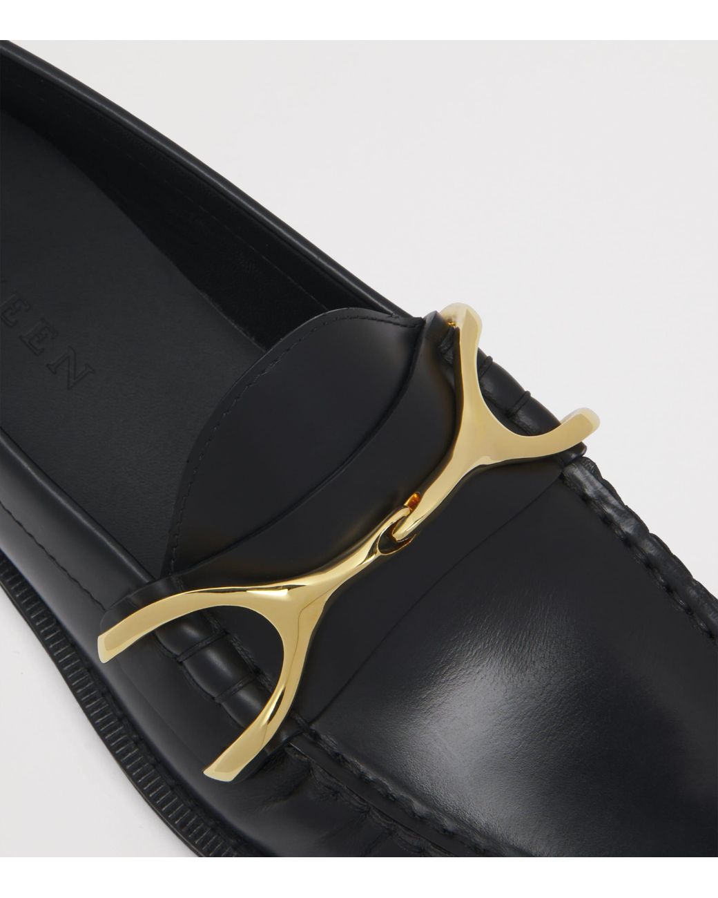 McQueen Black Leather Wishbone Loafers