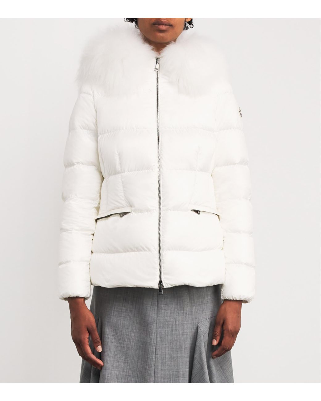Moncler White Shearling-Trim Boed Puffer Jacket
