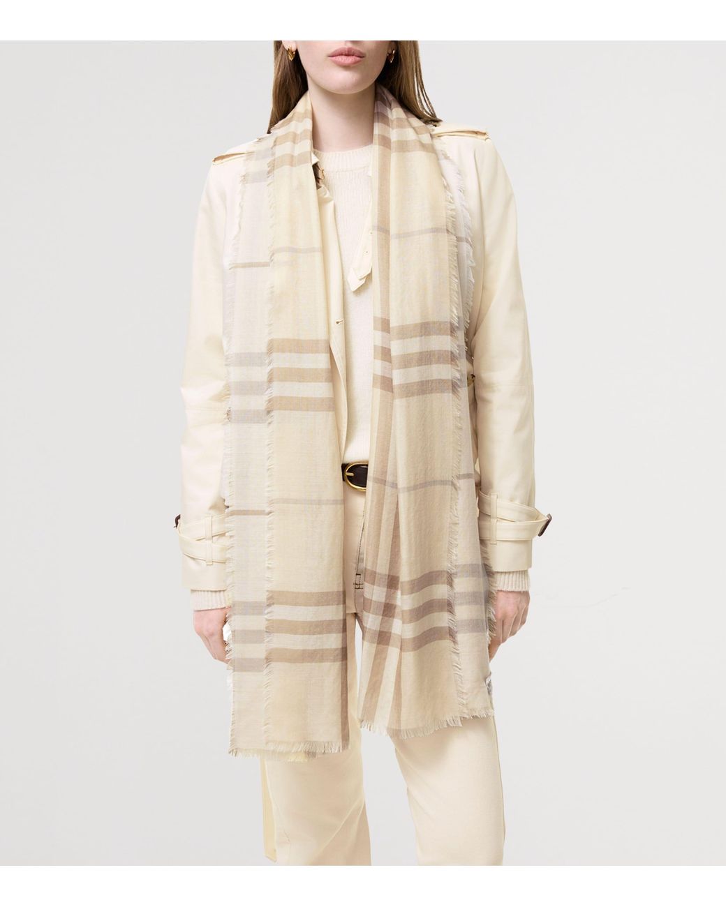 Burberry Natural Wool-Silk Reversible Check Scarf