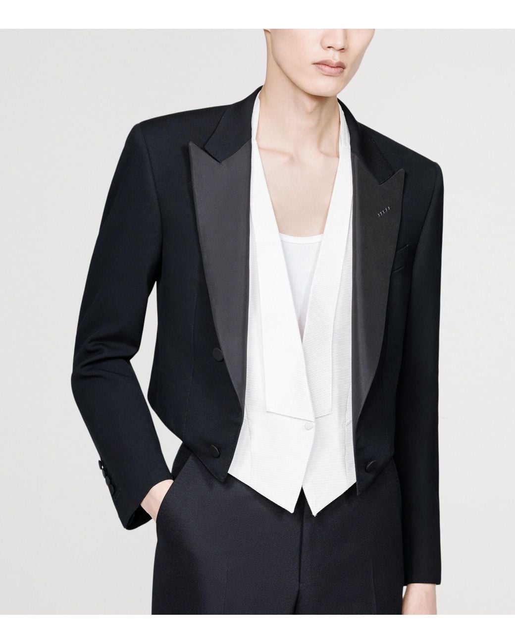 Tom Ford Black Virgin-Wool Cropped Evening Jacket for men