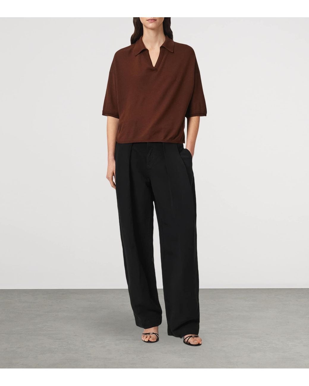 AllSaints Brown Wool Bern Polo Shirt