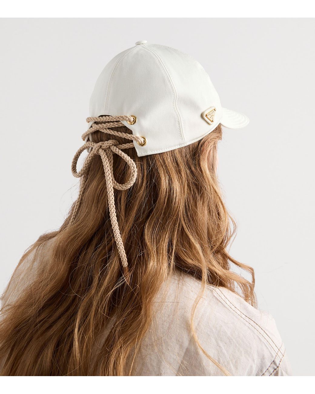 Prada White Cotton Cord Cap