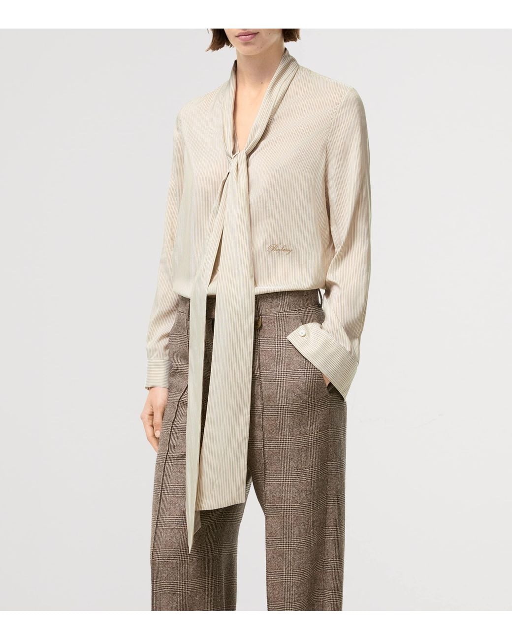 Burberry Natural Silk Stripe Scarf Blouse