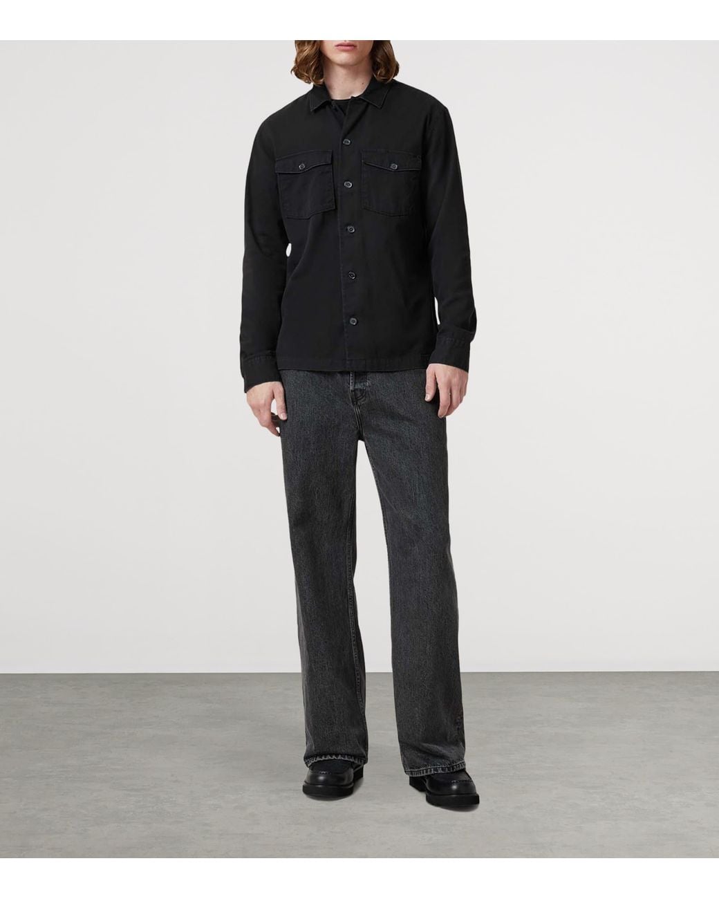 AllSaints Black Cotton Spotter Overshirt for men