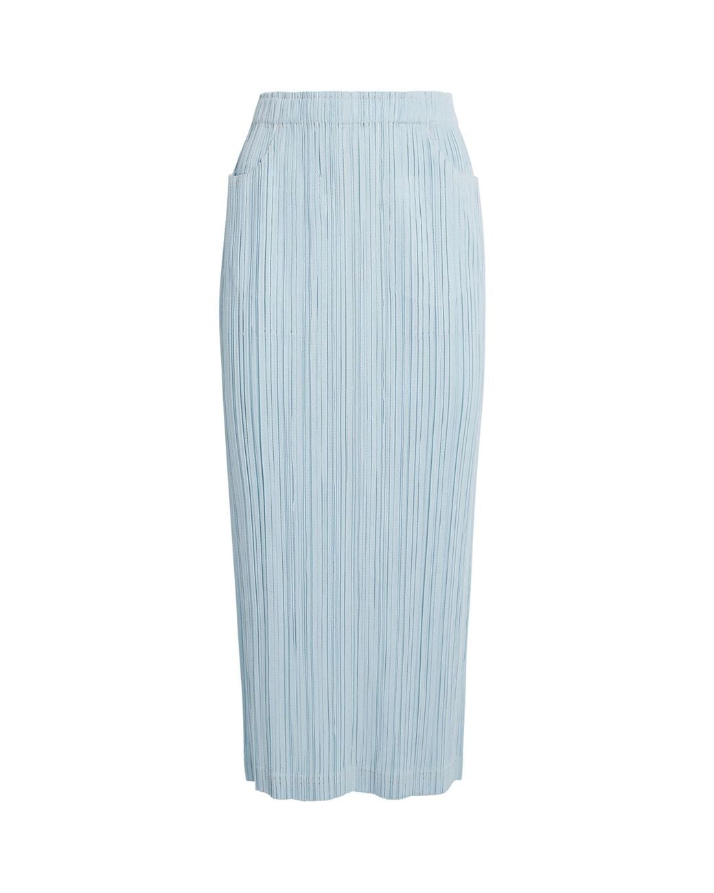 Pleats Please Issey Miyake Blue Cotton Denim Midi Skirt