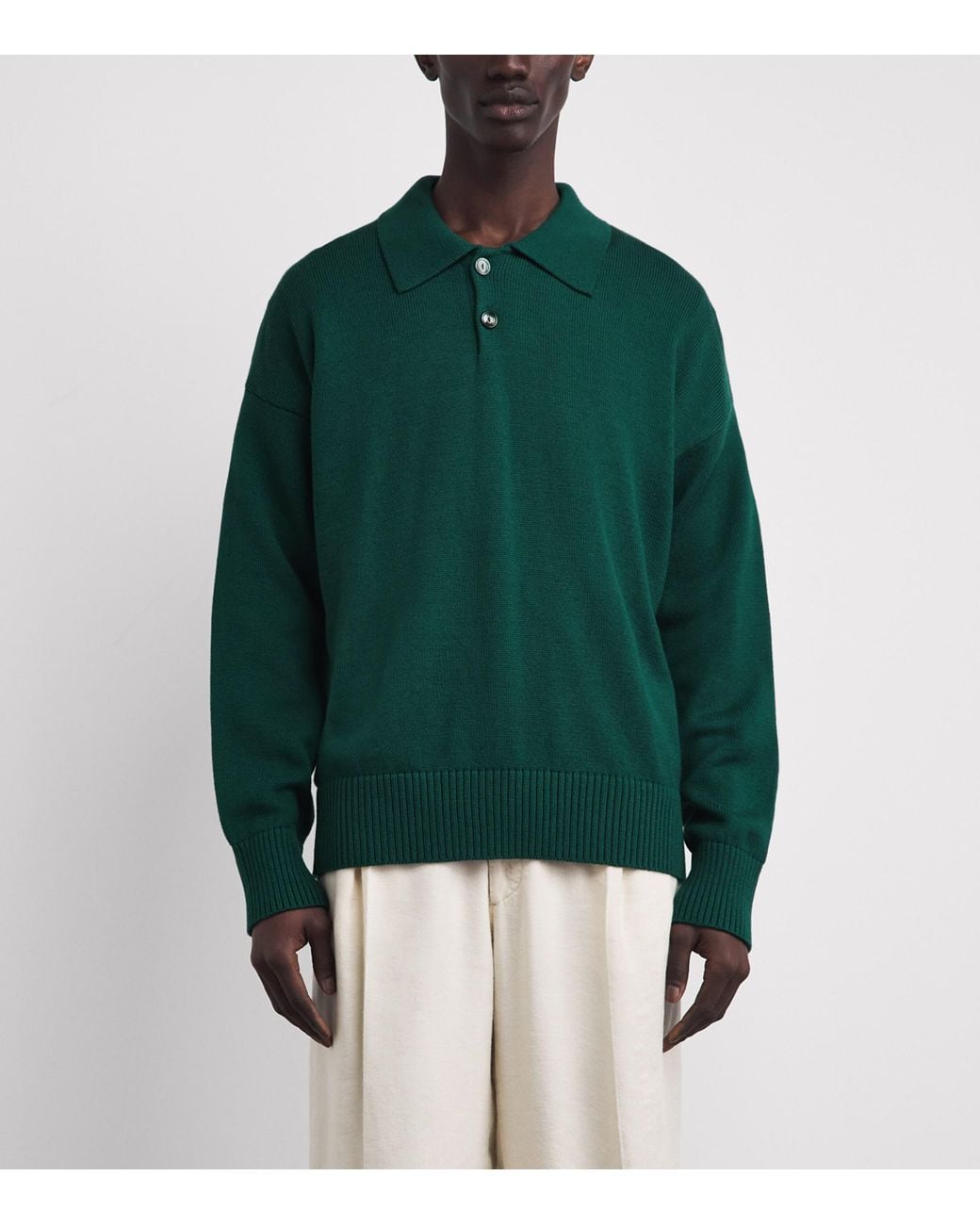 AMI Green Wool-Cotton Boxy Polo Sweater for men