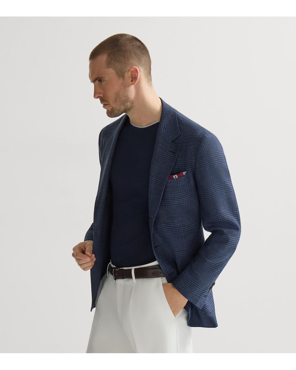 Brunello Cucinelli Blue Wool-Silk-Linen Blazer for men