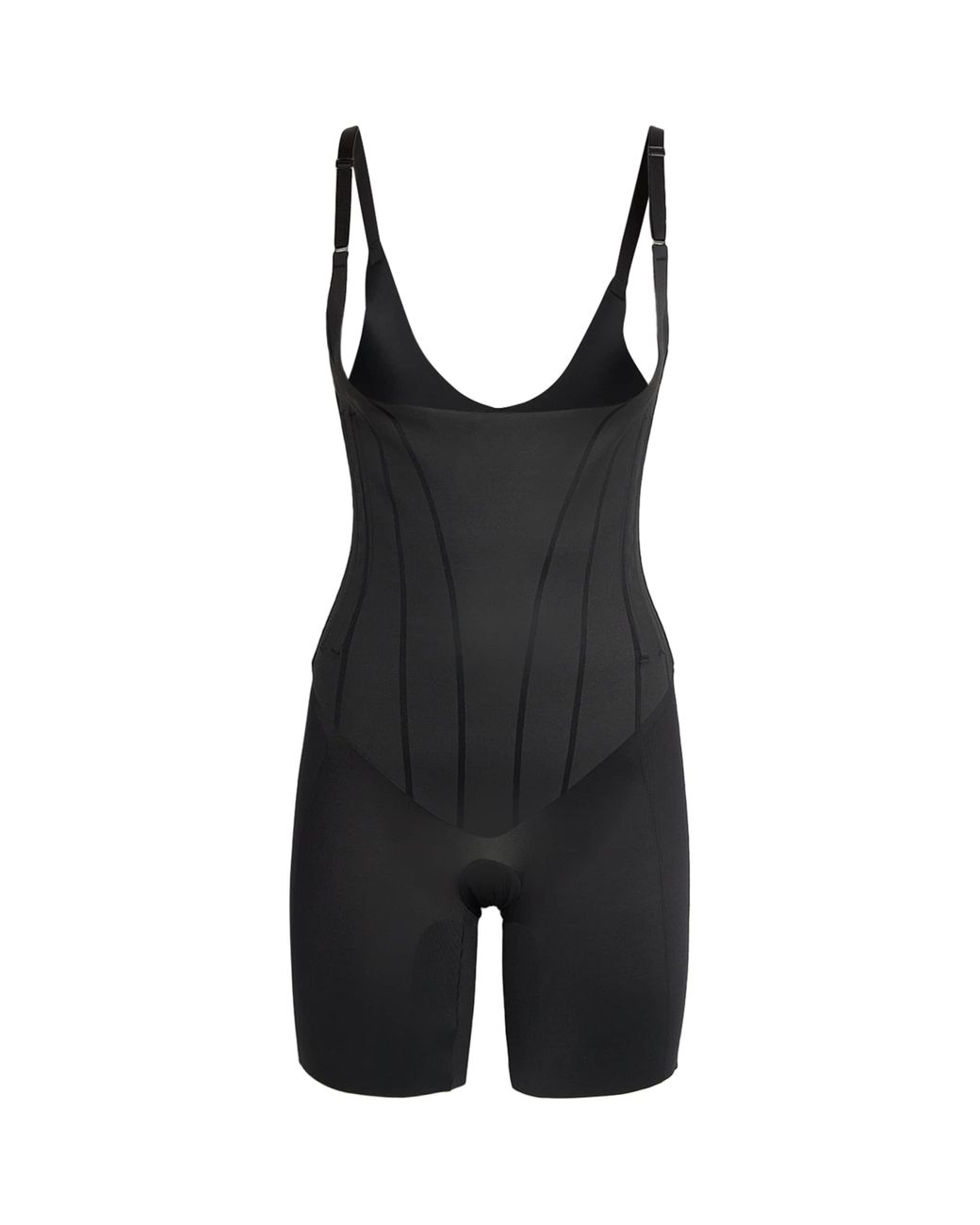 Spanx Black Supersculpt Totalcontour Open-Bust Mid-Thigh Bodysuit