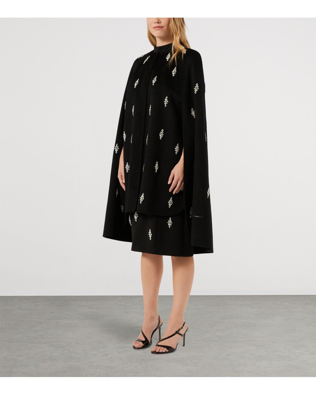 Marina Rinaldi Black Virgin Wool Embellished Cape Coat