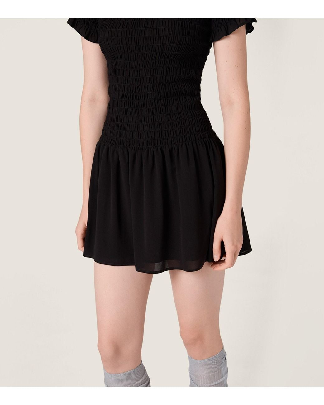 Miu Miu Black Georgette Shirred Mini Dress
