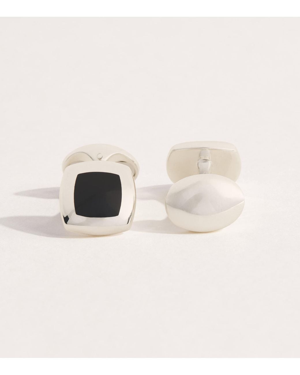 Deakin & Francis Natural Sterling And Onyx Square Cufflinks for men