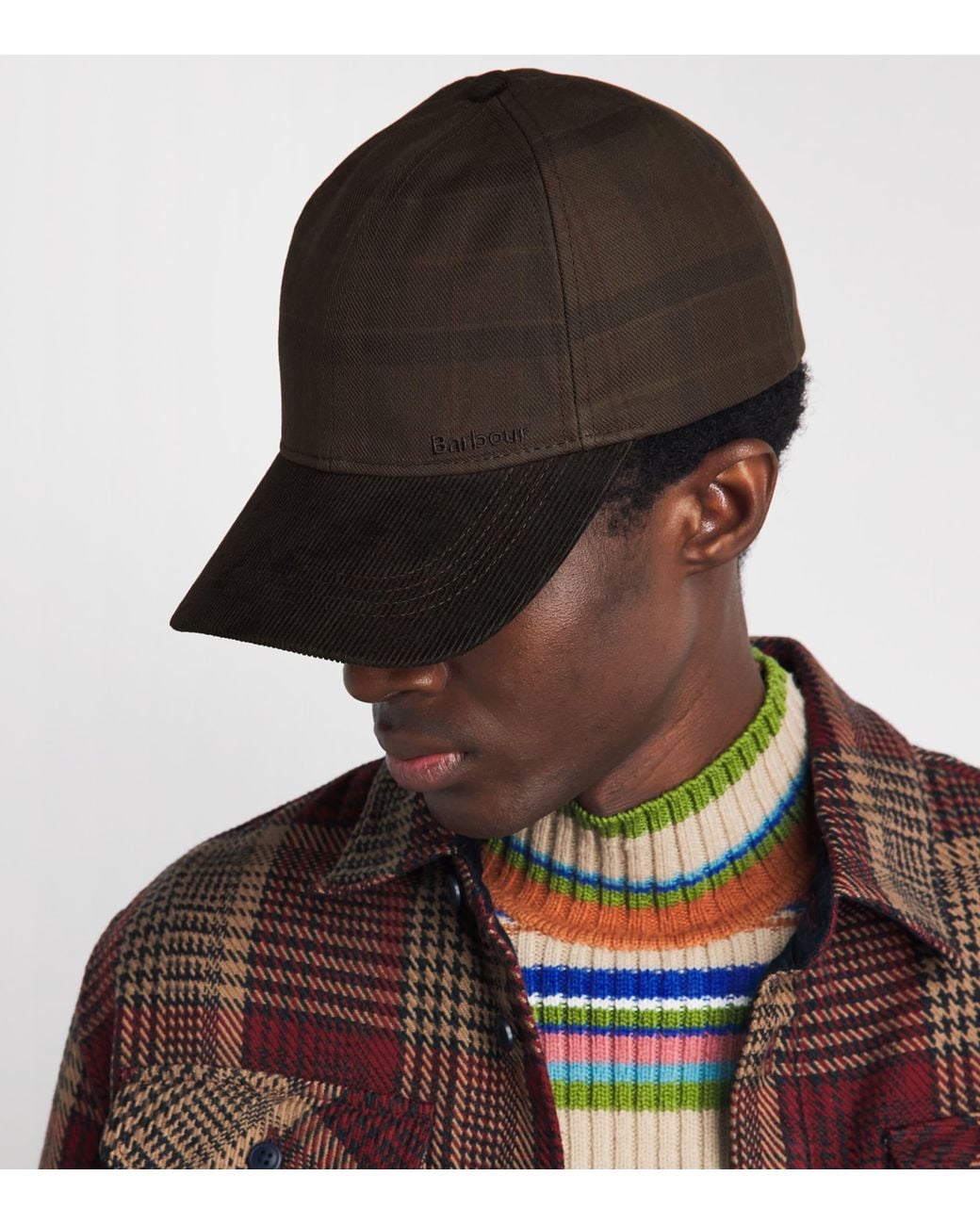 Barbour Brown Cotton Tartan Macklow Baseball Cap for men