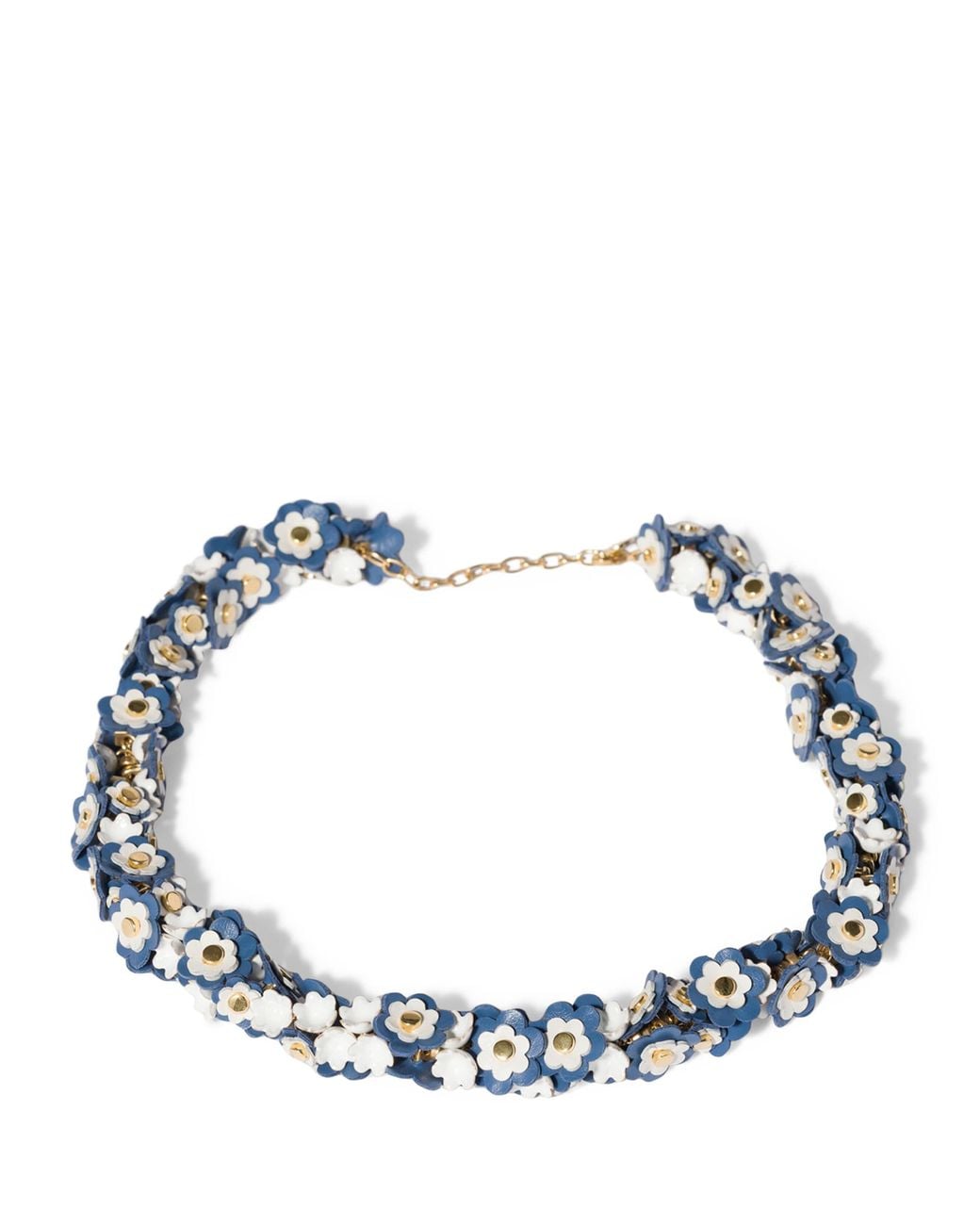 Miu Miu Blue Leather-Enamel Flower Necklace