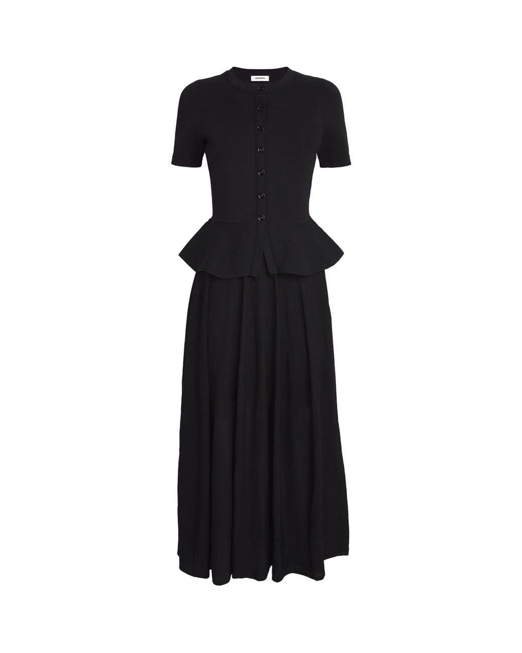 Sandro Black Knitted Peplum Maxi Dress