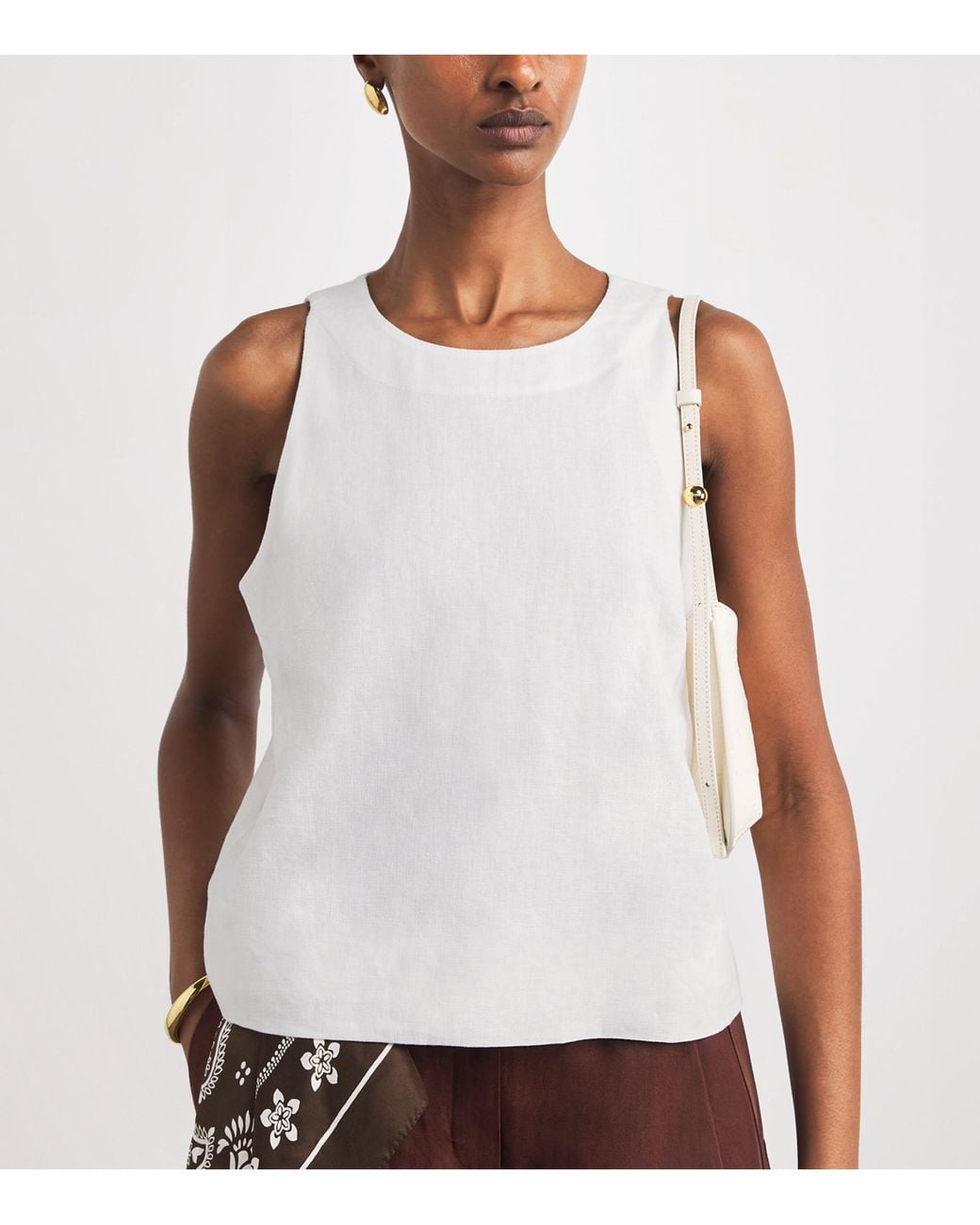 ME+EM White Linen-Blend Creaseless Shell Top