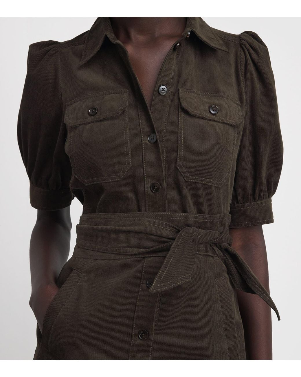 ME+EM Black Cotton Corduroy Midi Shirt Dress