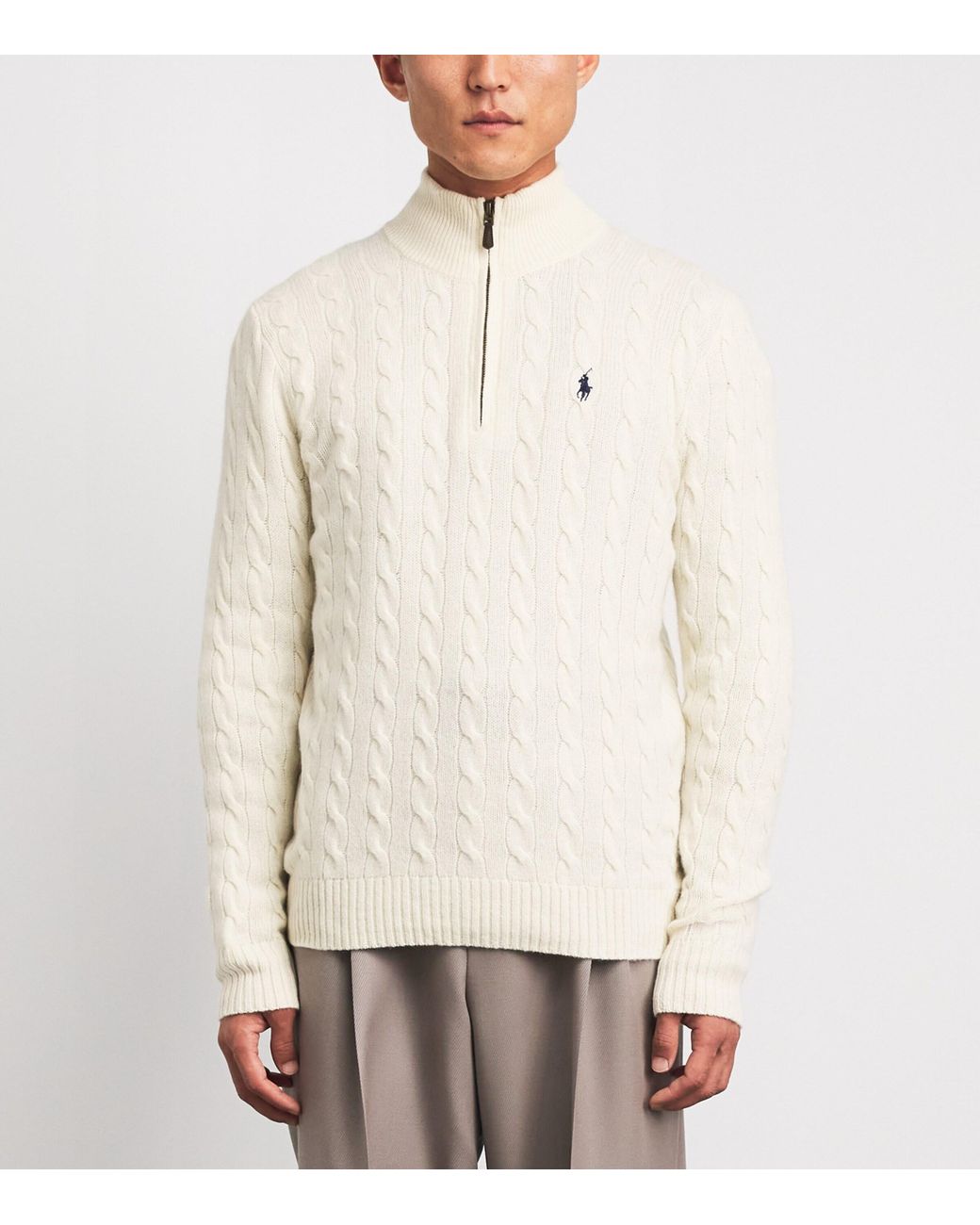 Polo Ralph Lauren White Wool-Cashmere Quarter-Zip Sweater for men