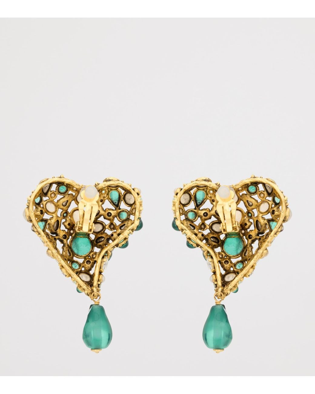 Saint Laurent Green Crystal Heart Earrings for men