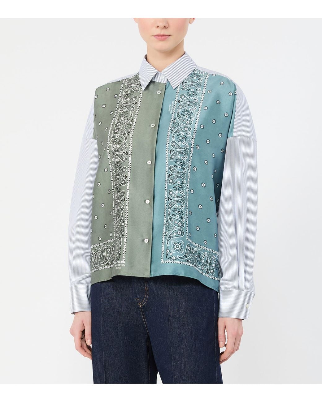 Weekend by Maxmara Blue Satin-Front Bandana Print Shirt