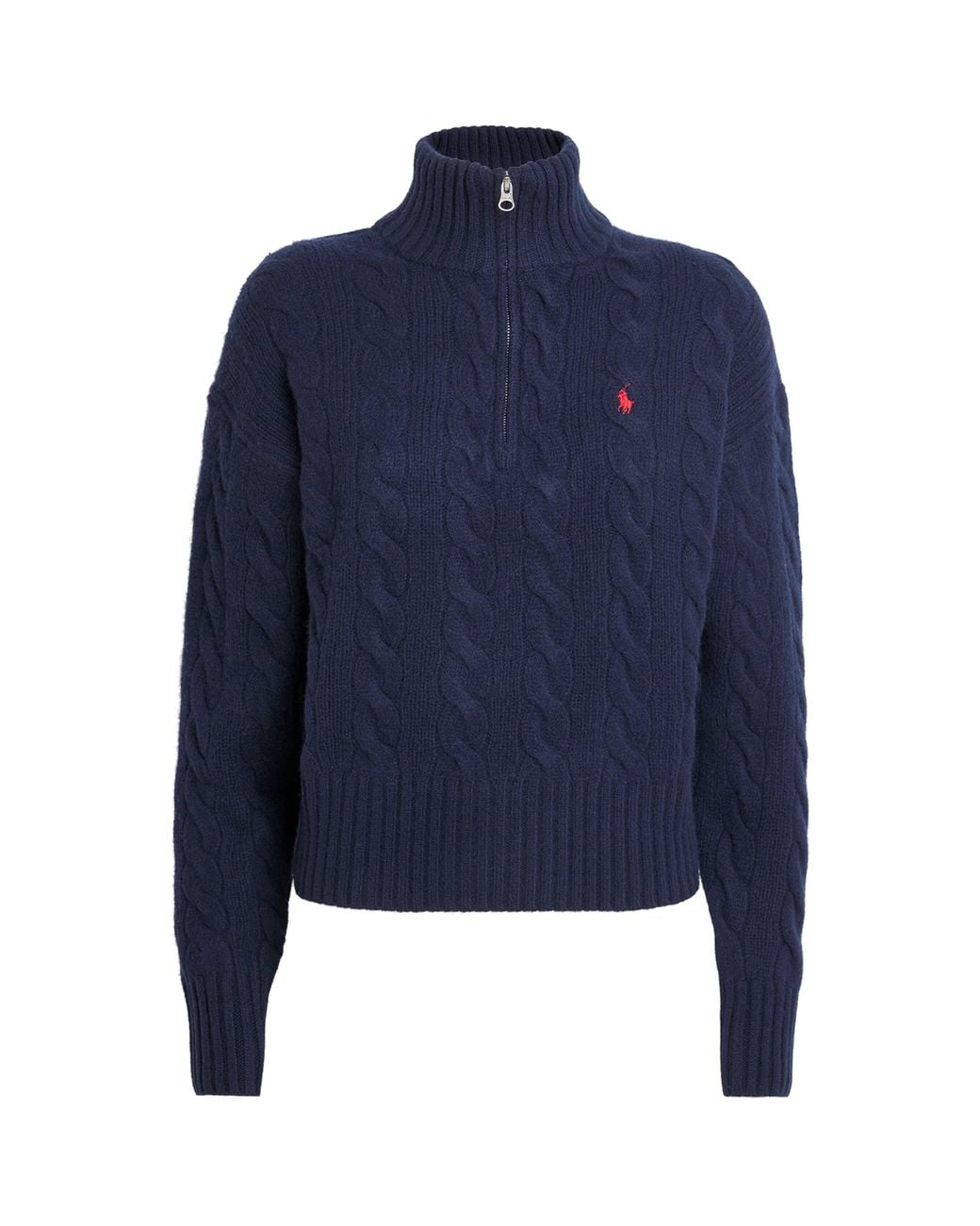 Polo Ralph Lauren Blue Wool-Cashmere Quarter-Zip Sweater