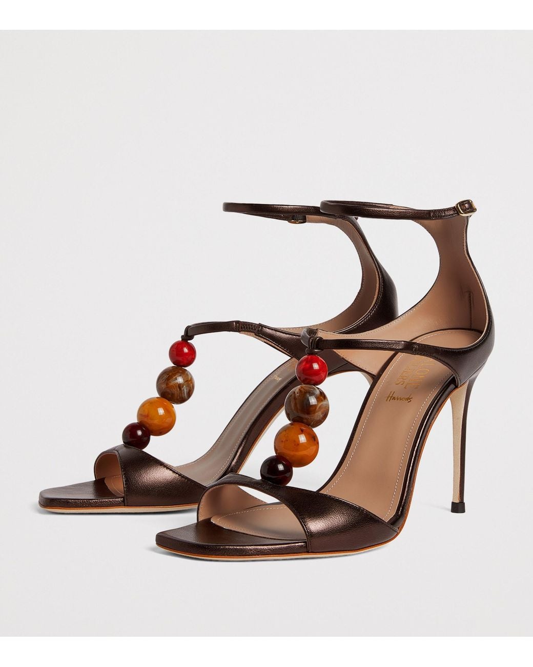Malone Souliers Brown Metallic Leather Beaded Leia Heeled Sandals 90