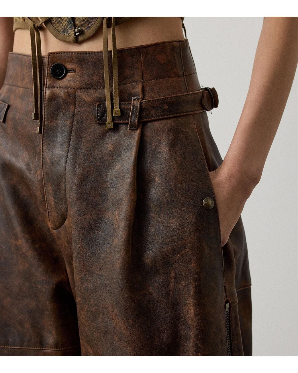 Ralph Lauren Brown Distressed Lambskin Hania Trousers