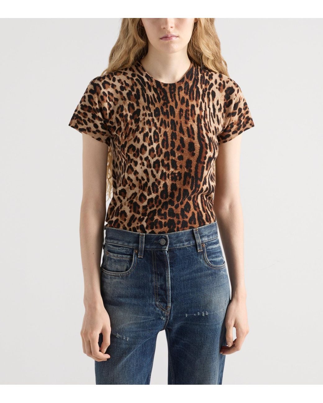 Prada Brown Cashmere Leopard Print Sweater