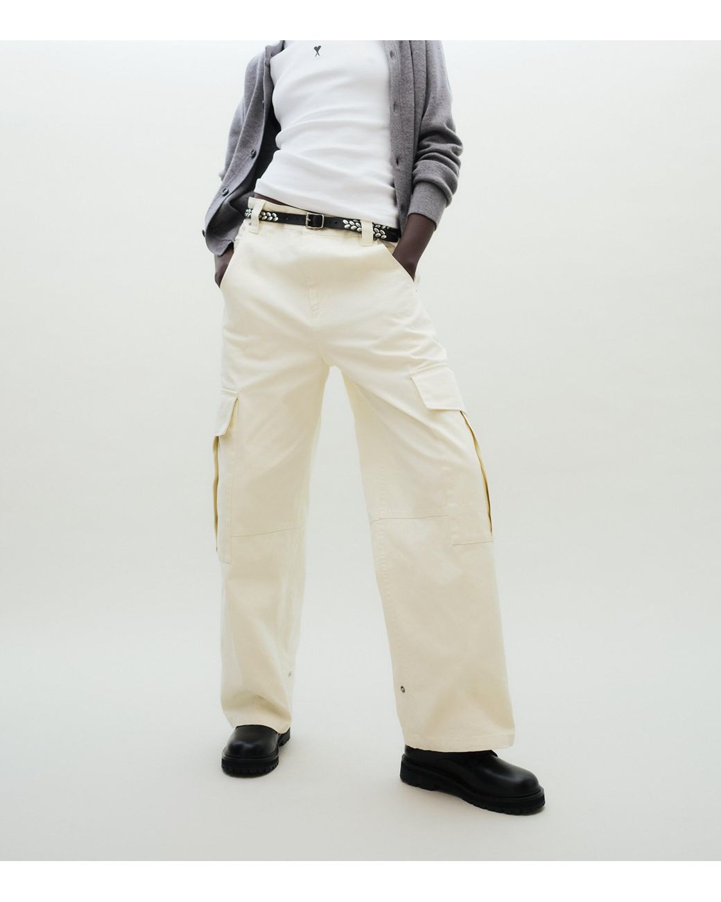 AMI Natural Cotton Baggy Cargo Trousers
