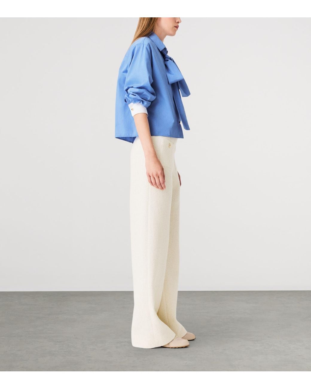 Maje White Tweed Wide-Leg Trousers
