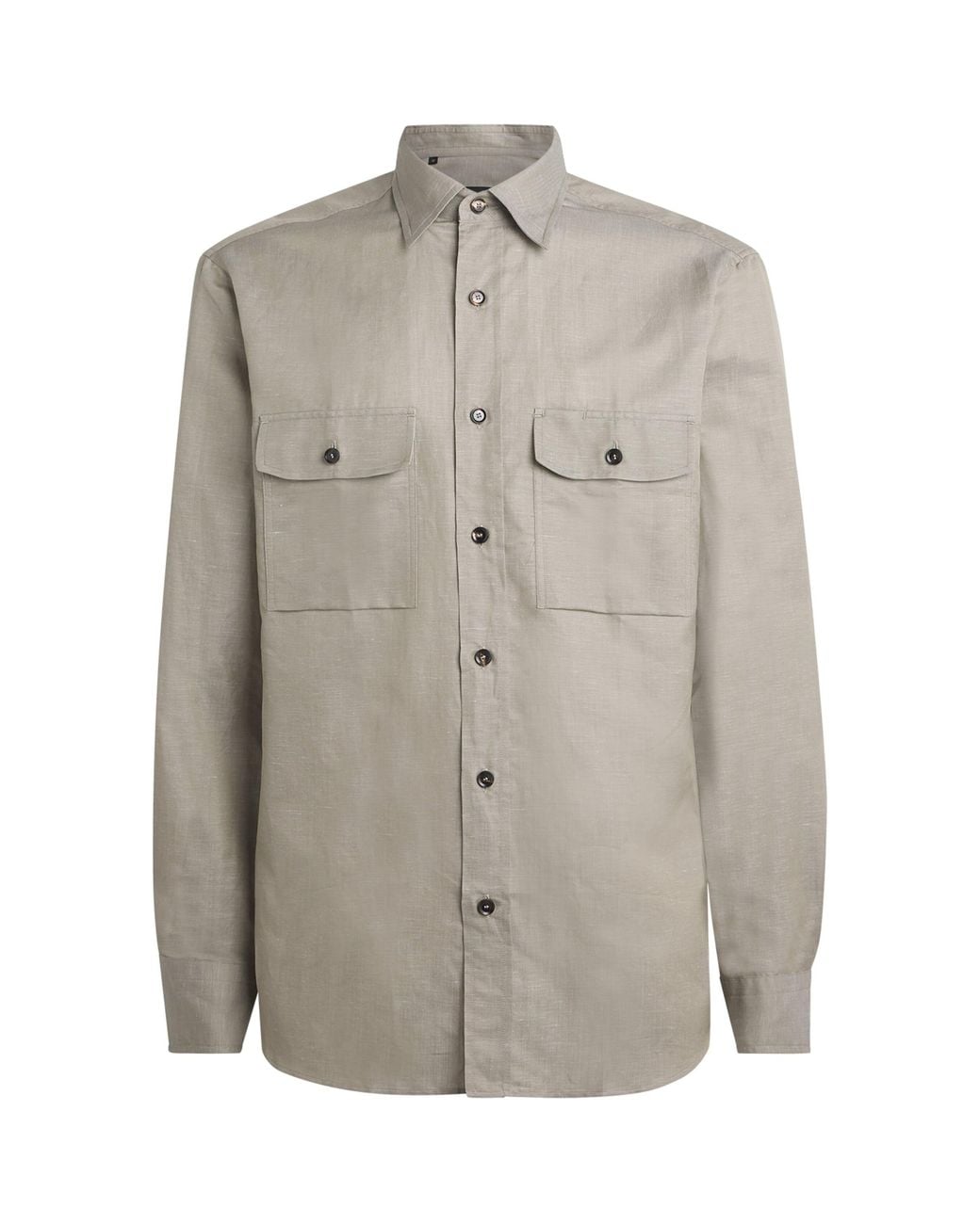 Brioni Gray Cotton-Linen Twin-Pocket Shirt for men