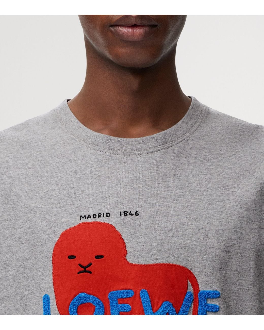 Loewe Gray Cotton Relaxed Lion T-Shirt for men