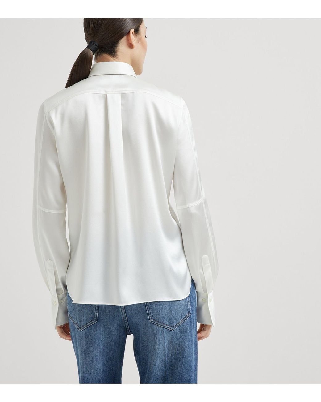 Brunello Cucinelli White Stretch-Silk Satin Shirt