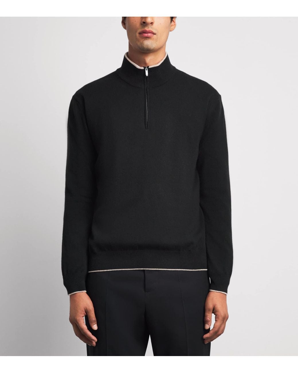 Paul & Shark Black Cashmere Quarter-Zip Sweater for men