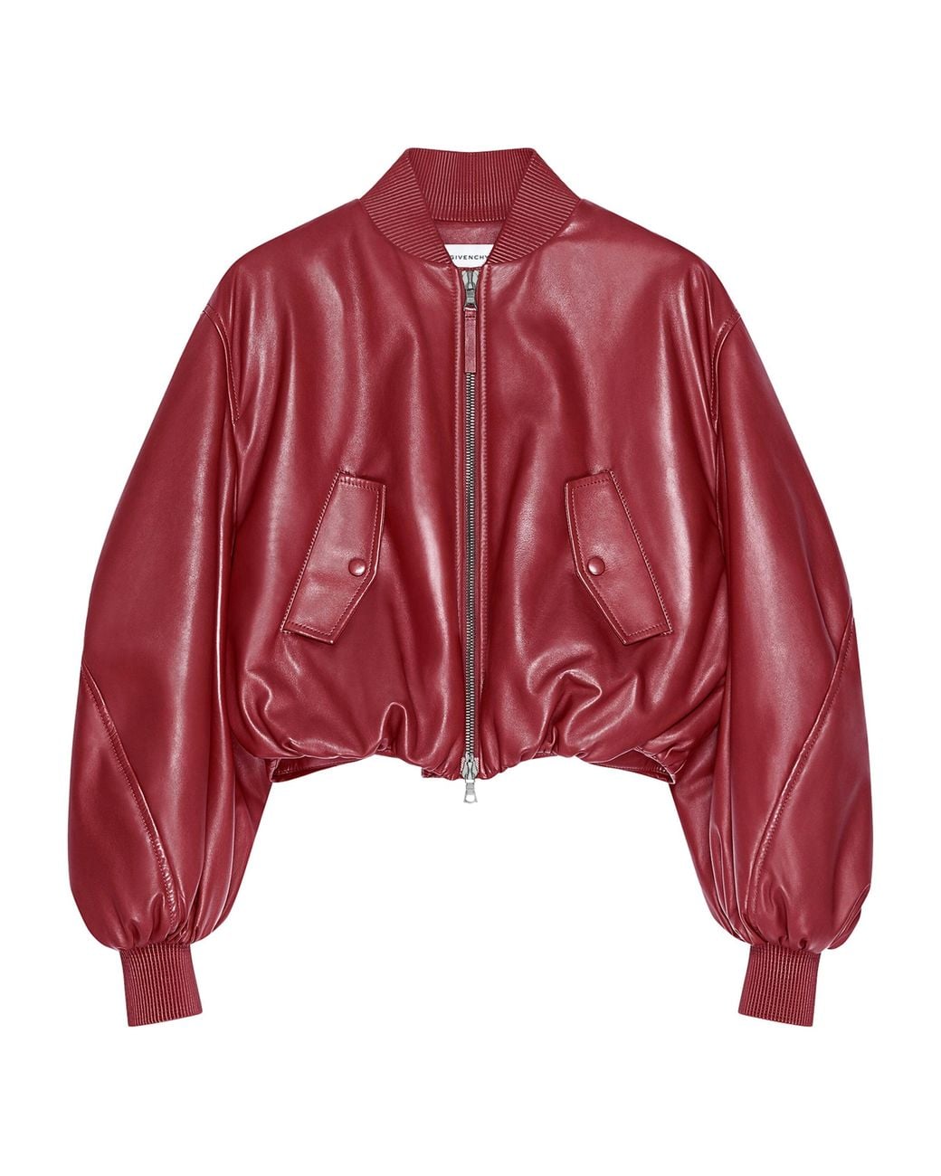 Givenchy Red Leather Cropped Cocoon Bomber Jacket