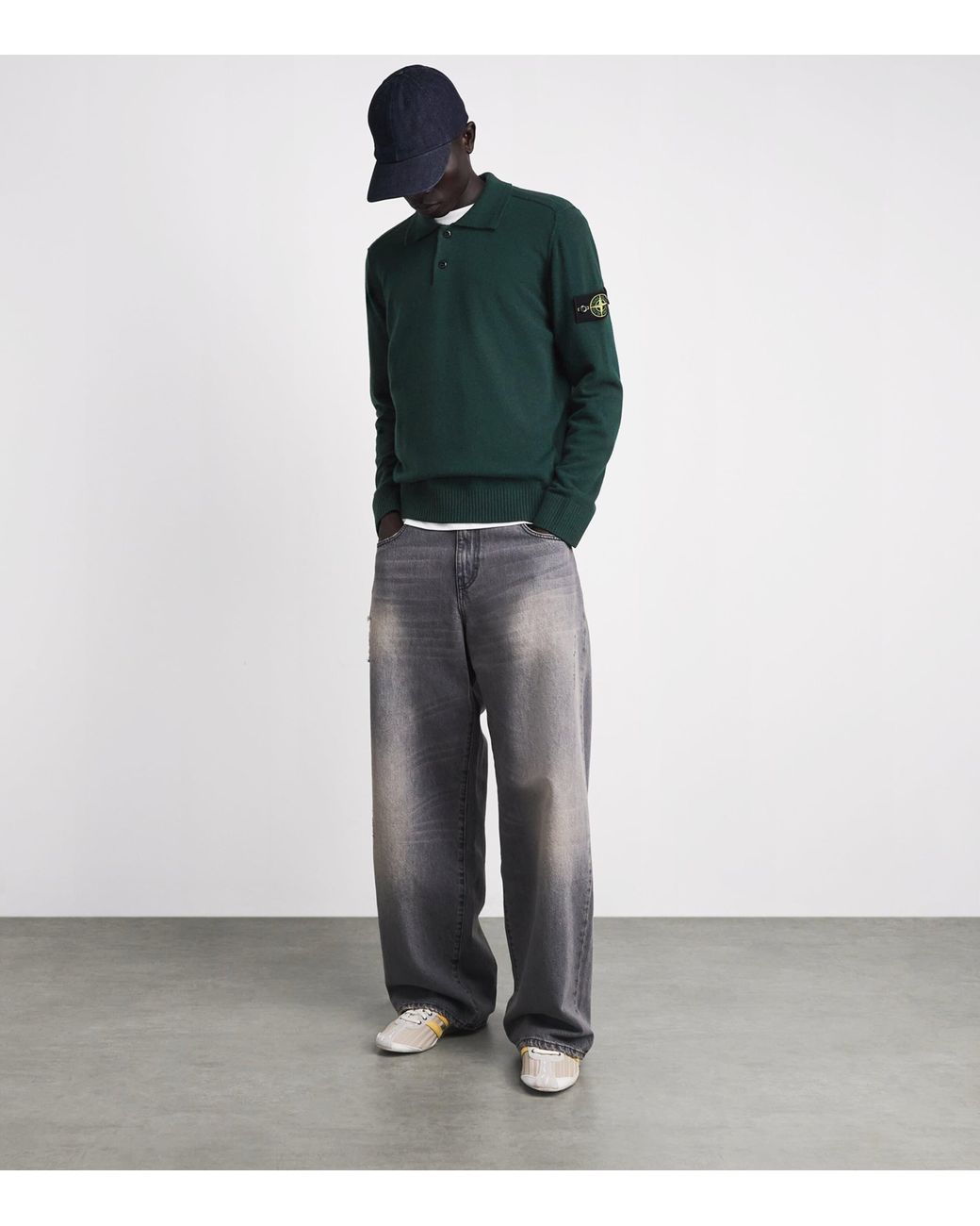 Stone Island Green Wool Compass Polo Sweater for men