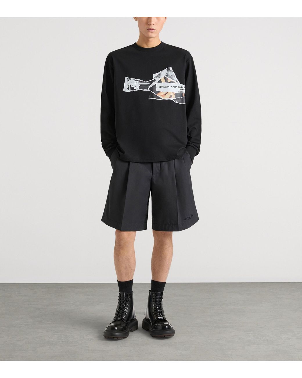 Givenchy Black Cotton Printed Long-Sleeve T-Shirt for men