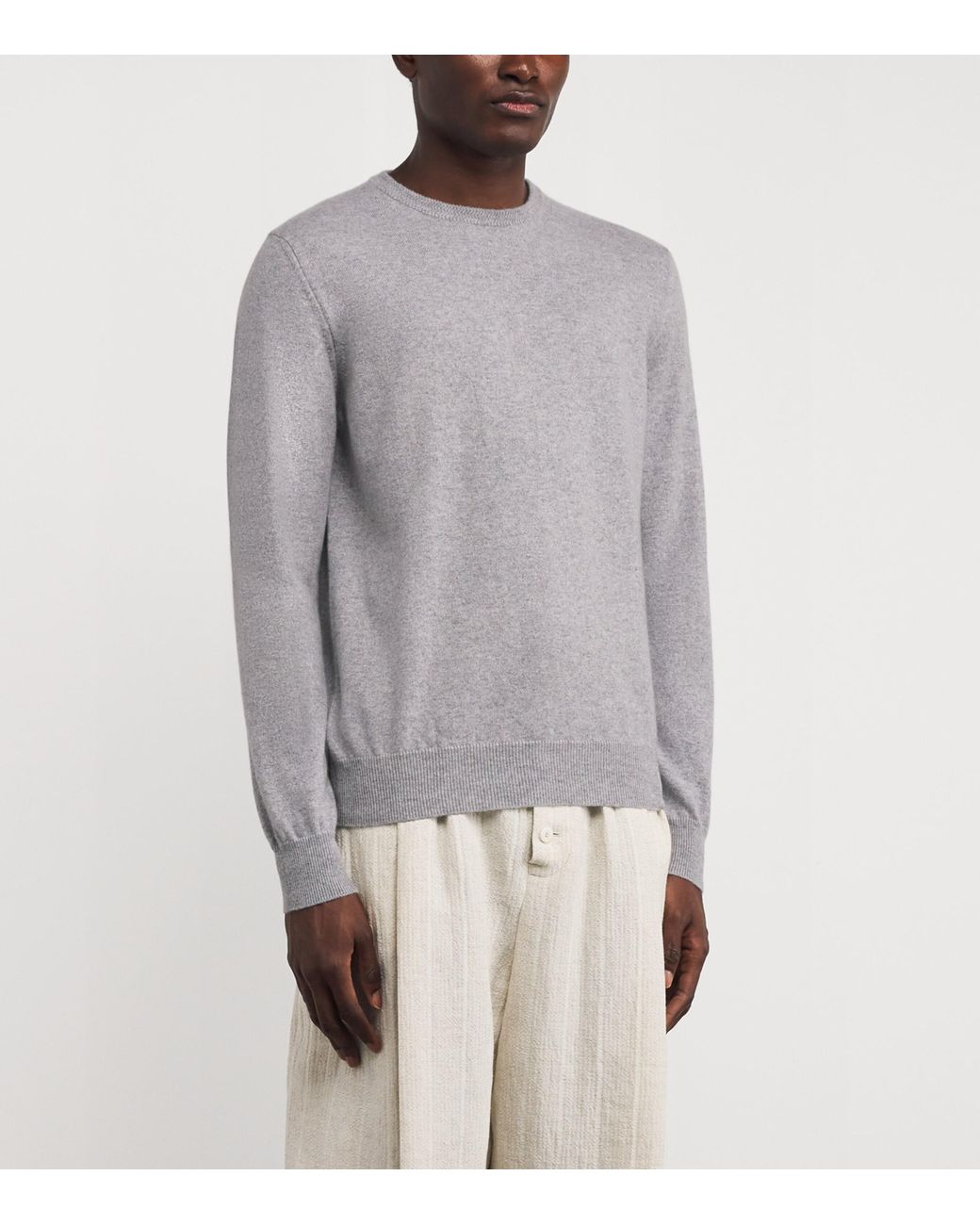 Colombo Gray Kid Cashmere Crew-Neck Sweater for men